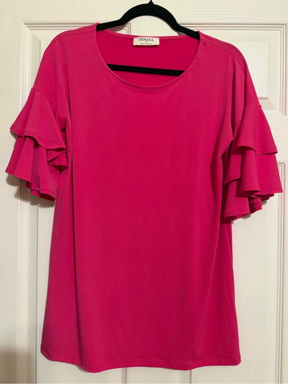 Zenana Outfitters Bright Pink Ruffle Sleeve Tee